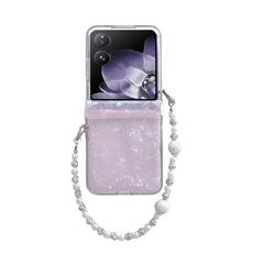 Per Xiaomi Mix Flip Custodia per telefono con texture a conchiglia perlescente in tre parti con braccialetto (rosa)