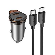 hoco NZ16B Rigorous PD45W USB-C / Type-C Caricabatterie per auto a doppia porta con cavo da Type-C a Type-C (grigio)