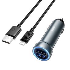 hoco Z54 Prosperous USB-A Caricabatteria da auto a doppia porta con cavo USB a 8 pin (grigio)
