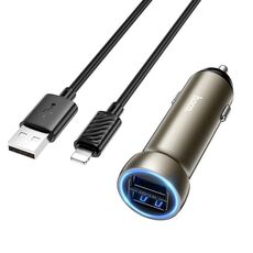 hoco Z54 Prosperous USB-A Caricabatteria da auto a doppia porta con cavo USB a 8 pin (oro)