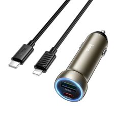 hoco Z54A Prosperous PD30W e set di caricabatteria per auto a doppia porta QC3.0 con cavo da tipo C a 8 pin (oro)