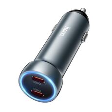 Caricabatteria da auto a doppia porta USB-C / Type-C hoco Z54B Prosperous PD60W (grigio)