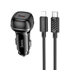 hoco Z58 Rank PD30W Caricabatterie per auto USB-C / Type-C a porta singola con cavo Type-C a 8 pin (nero)