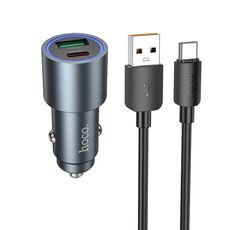 Hoco Z60 Bloom PD30W e QC3.0 Dual Port Multi-protocollo Caricabatterie per auto con cavo USB a Type-C (grigio metallizzato)