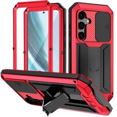 Per Samsung Galaxy S25+ 5G R-JUST Custodia per telefono con supporto impermeabile per fotocamera scorrevole (rosso)