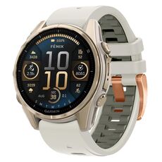 Per Garmin Fenix ​​8 AMOLED 43mm cinturino in silicone con fibbia in acciaio oro rosa e sgancio rapido (grigio sabbia)