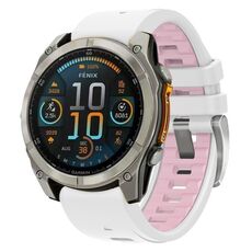 Per Garmin Fenix ​​8 AMOLED 43mm Cinturino in silicone con fibbia in acciaio argentato e sgancio rapido (bianco rosa)