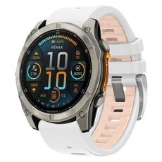 Per Garmin Fenix ​​8 AMOLED 43mm Cinturino in silicone con fibbia in acciaio argentato e sgancio rapido (bianco cachi)