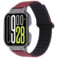 Per Redmi Watch 5 / Watch 4 Cinturino in silicone magnetico a forma di I con cornice nera in metallo integrato (rosso vino nero)