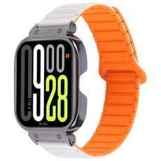 Per Redmi Watch 5 / Watch 4 Cinturino in silicone magnetico a forma di I con cornice nera in metallo integrato (bianco arancione)