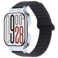 Per Redmi Watch 5 / Watch 4 Cinturino in silicone magnetico a forma di I con cornice in metallo argentato (nero)