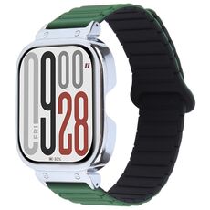 Per Redmi Watch 5 / Watch 4 Cinturino in silicone magnetico a forma di I con montatura in metallo argentato (nero verde acqua scuro)