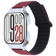 Per Redmi Watch 5 / Watch 4 Cinturino in silicone magnetico a forma di I con montatura in metallo argentato (rosso vino nero)