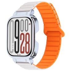 Per Redmi Watch 5 / Watch 4 Cinturino in silicone magnetico a forma di I con cornice in metallo argentato (bianco arancione)