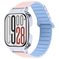 Per Redmi Watch 5 / Watch 4 Cinturino in silicone magnetico a forma di I con cornice in metallo argentato (rosa blu)