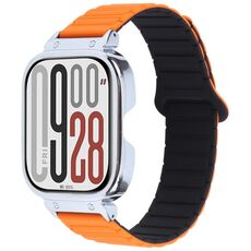 Per Redmi Watch 5 / Watch 4 Cinturino in silicone magnetico a forma di I con cornice in metallo argentato (arancione nero)