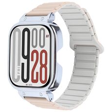 Per Redmi Watch 5 / Watch 4 Cinturino in silicone magnetico a forma di I con montatura in metallo argentato (bianco latte e tè)