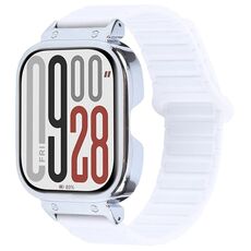 Per Redmi Watch 5 / Watch 4 Cinturino in silicone magnetico a forma di I con cornice in metallo argentato (ceramica bianca)