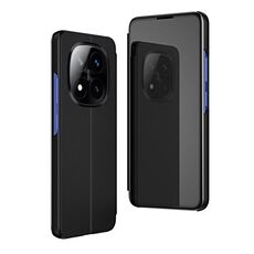 Per Xiaomi Redmi Note 14 Pro+ 5G Custodia in pelle con supporto a specchio orizzontale placcato (nero)