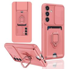 Per Samsung Galaxy S24 FE 5G Custodia per telefono in silicone con supporto magnetico scorrevole Camshield (rosa)