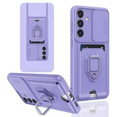 Per Samsung Galaxy S24 FE 5G Custodia per telefono in silicone con supporto magnetico scorrevole Camshield (viola chiaro)