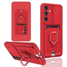Per Samsung Galaxy S24 FE 5G Custodia per telefono in silicone con supporto magnetico scorrevole Camshield (rosso)