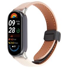Per Xiaomi Smart Band 9/8 Cinturino pieghevole in pelle microfibra con fibbia magnetica (rosa ciliegia + albicocca)
