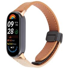 Per Xiaomi Smart Band 9/8 Cinturino per orologio in microfibra con fibbia magnetica pieghevole (arancione+crema)