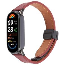 Per Xiaomi Smart Band 9/8 Cinturino pieghevole in pelle microfibra con fibbia magnetica (rosso vino)