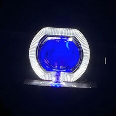 Faro LED da 2,5 pollici per moto, bici elettrica, auto, universale, con lente spot, faretto lontano e vicino, stile: apertura bianca + occhio del diavolo blu (argento)