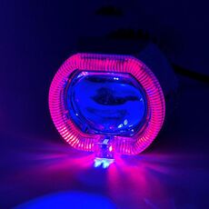 Faro LED da 2,5 pollici per moto, bici elettrica, auto, universale, con lente spot, faretto lontano e vicino, stile: apertura rossa + occhio del diavolo blu (argento)