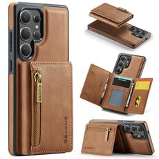 Per Samsung Galaxy S25 Ultra 5G DG.MING M5 Series Zip RFID Multi Card Custodia in pelle staccabile per telefono (marrone)