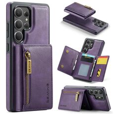 Per Samsung Galaxy S25 Ultra 5G DG.MING M5 Series Zip RFID Multi Card Custodia in pelle staccabile per telefono (viola)