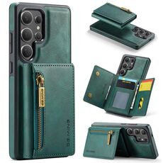 Per Samsung Galaxy S25 Ultra 5G DG.MING M5 Series Zip RFID Multi Card Custodia in pelle staccabile per telefono (verde)