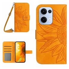 Per OPPO Reno13 Custodia in pelle con stampa a fiore di sole e cordino per telefono cellulare Global Skin Feel Sun (giallo)