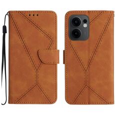 Per OPPO Reno13 F 4G / 5G Custodia per telefono in pelle goffrata con cuciture (marrone)