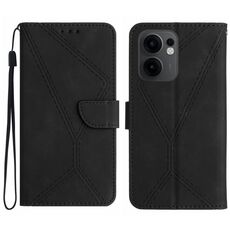 Per OPPO Reno13 F 4G / 5G Custodia per telefono in pelle goffrata con cuciture (nero)