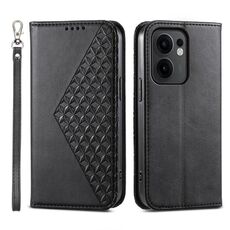 Per OPPO Reno13 F 4G / 5G Custodia per telefono in pelle magnetica con texture di vitello a griglia cubica (nero)