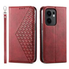 Per OPPO Reno13 F 4G / 5G Custodia per telefono in pelle magnetica con texture di vitello a griglia cubica (rosso)