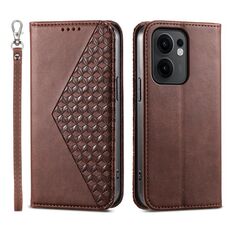 Per OPPO Reno13 F 4G / 5G Custodia per telefono in pelle magnetica con texture di vitello a griglia cubica (marrone)