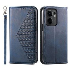 Per OPPO Reno13 F 4G / 5G Custodia per telefono in pelle magnetica con texture di vitello a griglia cubica (blu)