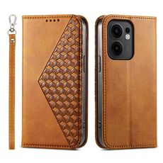 Per OPPO Reno13 F 4G / 5G Custodia per telefono in pelle magnetica con texture di vitello a griglia cubica (giallo)