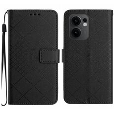 Per OPPO Reno13 F 5G Custodia per telefono in pelle con trama a griglia rombica (nero)