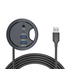 2xUSB3.0+USB-C+3.5mm Scrivania Grommet Splitter HUB Dock Station, Lunghezza Cavo 1.2m
