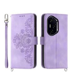 Per Honor 300 Pro / 300 Ultra Custodia in pelle con motivo floreale in rilievo (viola)