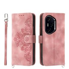 Per Honor 300 Pro / 300 Ultra Custodia in pelle con motivo a fiori in rilievo (rosa)