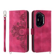 Per Honor 300 Pro / 300 Ultra Custodia in pelle con motivo floreale in rilievo (rosso vino)