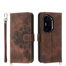 Per Honor 300 Pro / 300 Ultra Custodia in pelle con motivo floreale in rilievo (marrone)