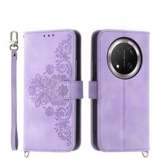 Per Honor X9c Global / Magic7 Lite Custodia in pelle con motivo floreale in rilievo (viola)