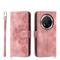 Custodia in pelle con portafoglio in rilievo con fiori per Honor X9c Global / Magic7 Lite (rosa)